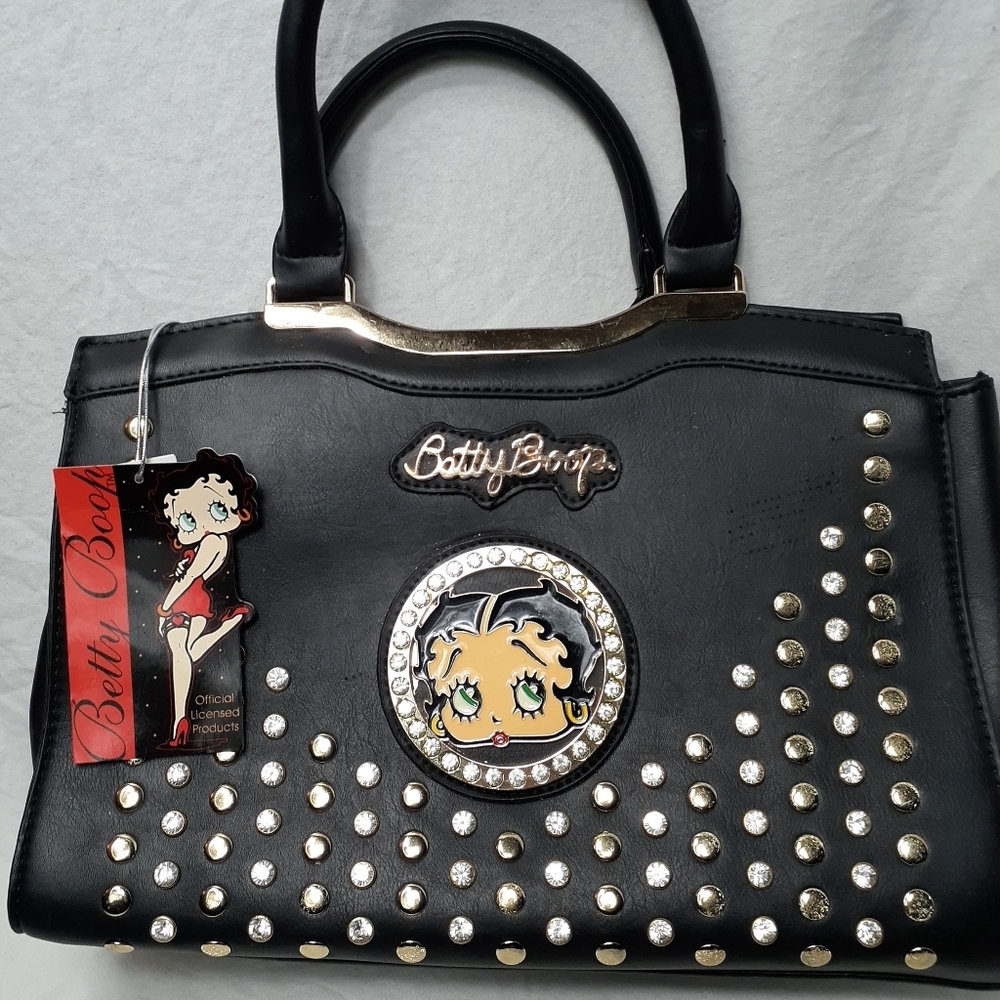 Black Leather Betty Boop Rhinestone Purse